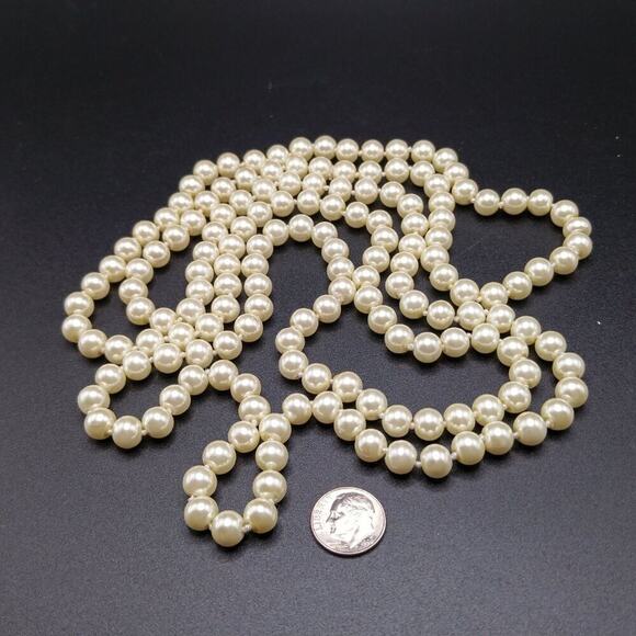 Vintage Glass Pearl Necklace, 54 In, Wedding Necklace, No Clasp, Hand Knotted - Picture 8 of 8